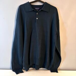 GANT - Men’s, 100% Merino, Sweater, 3 Button Front, Collar, Blue, Size XL